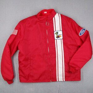 Ford Shelby Cobra Jacket Mens XL Red Nylon Faux Fur Lined Zip Made in USA